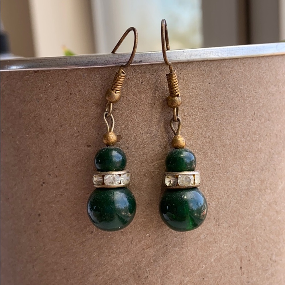 Green Beaded Pendant Earrings, from India
